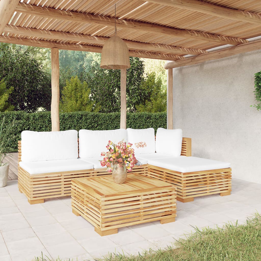 vidaXL Set Divani da Giardino 5 pz con Cuscini Legno Massello di Teak