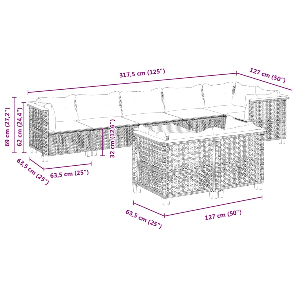 vidaXL Set Divani da Giardino 9 pz con Cuscini Nero in Polyrattan