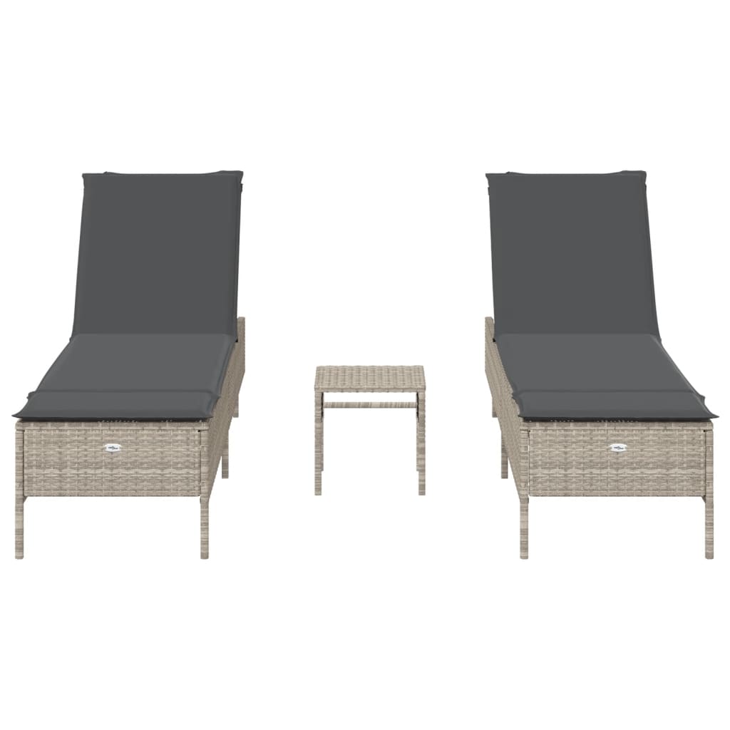 vidaXL Set Lettini Prendisole con Cuscini 3pz Grigio Chiaro Polyrattan