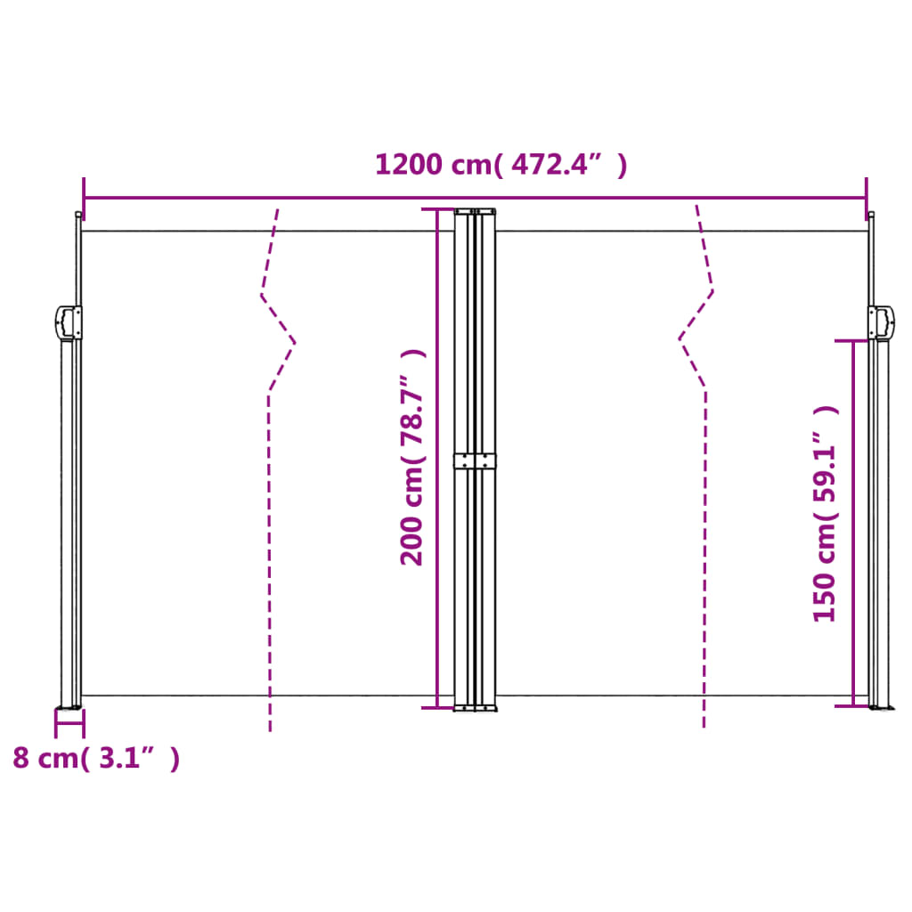 vidaXL Tenda da Sole Laterale Retrattile Blu 200x1200 cm