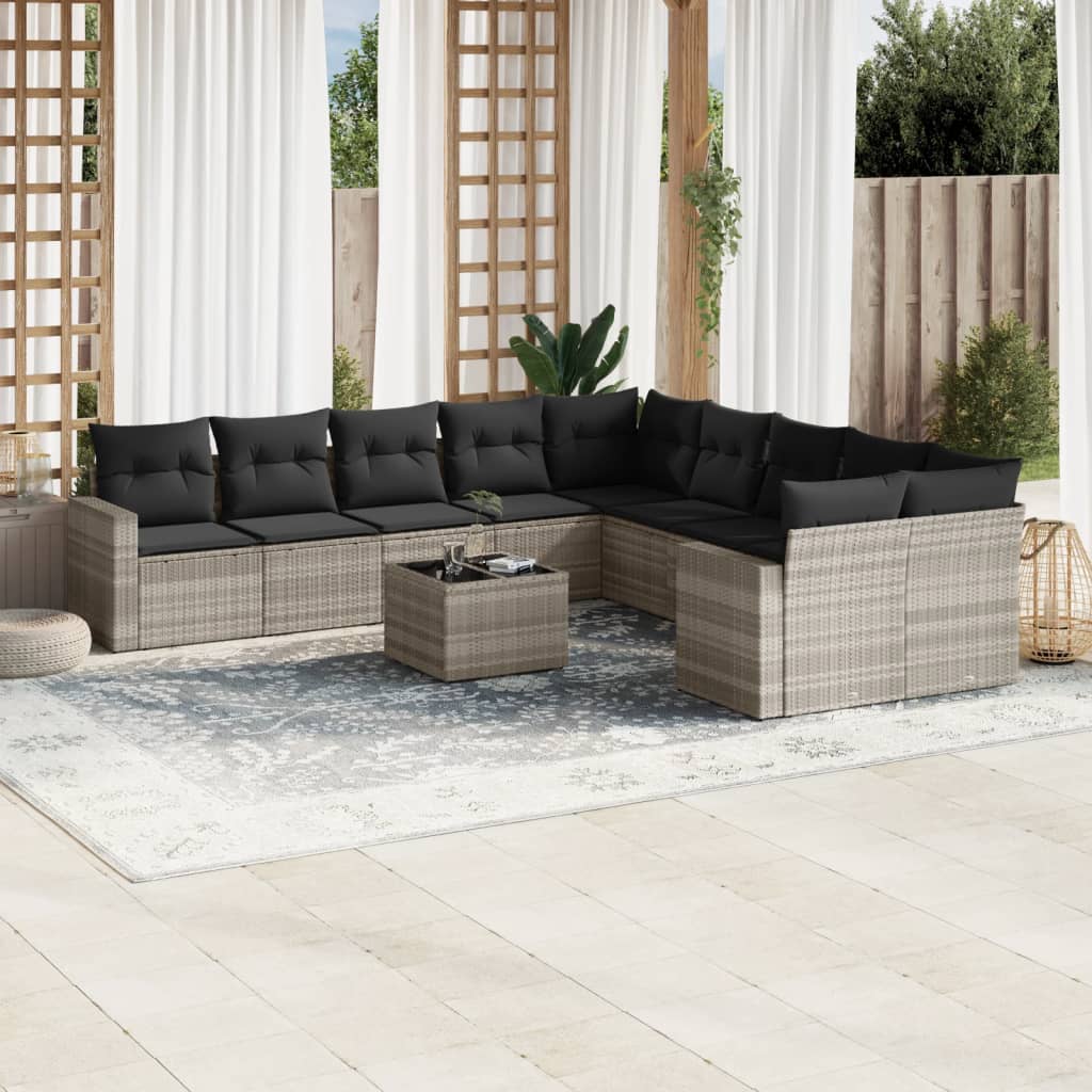 vidaXL Set Divani da Giardino 11 pz con Cuscini in Polyrattan Grigio