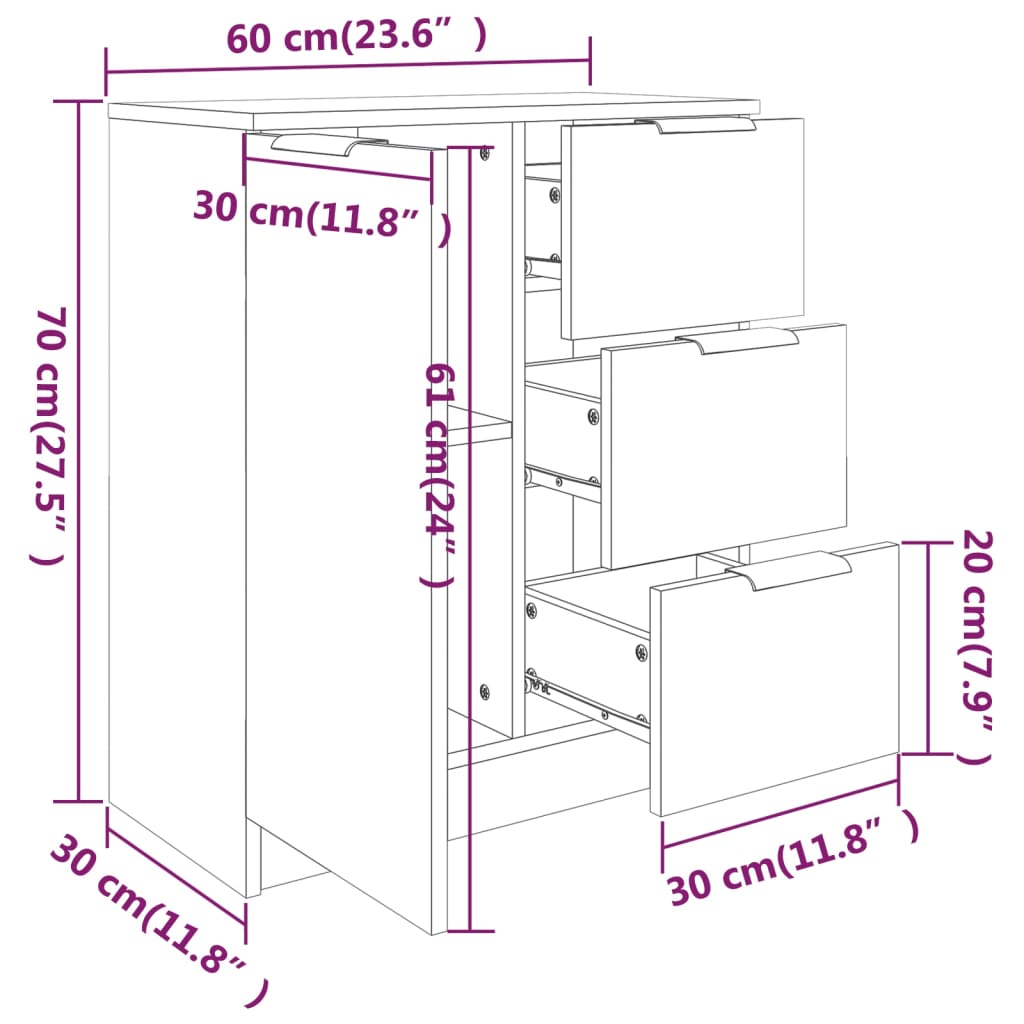 vidaXL Credenza Rovere Fumo 60x30x70 cm in Legno Multistrato