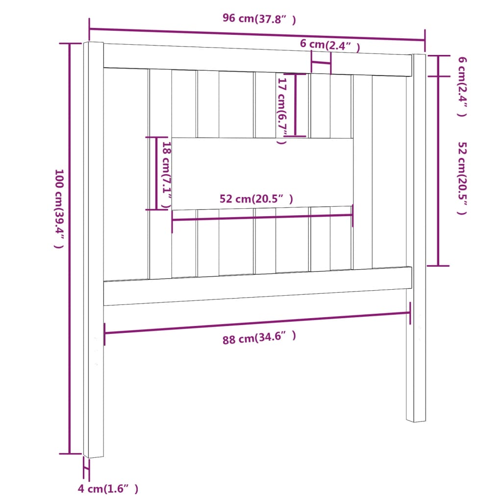 vidaXL Testiera per Letto Nera 96x4x100 cm in Legno Massello di Pino