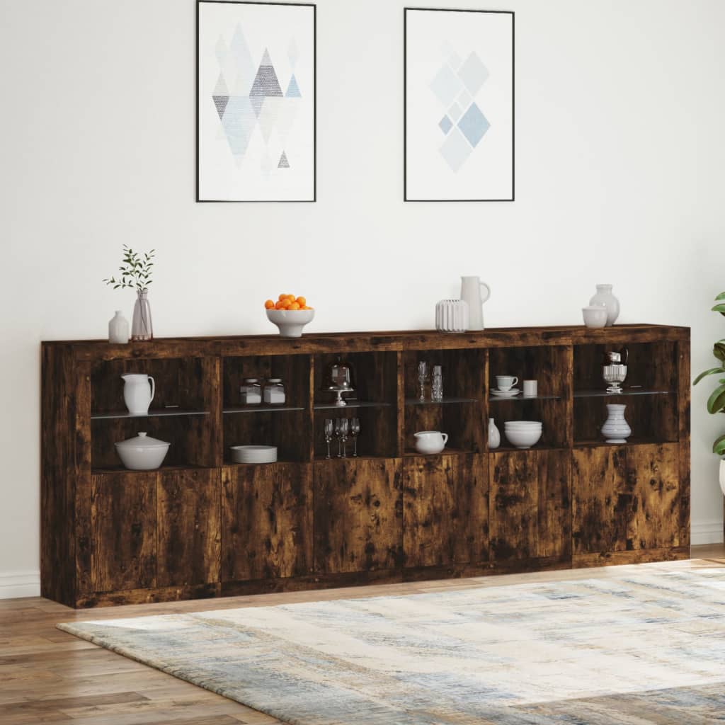 vidaXL Credenza con Luci LED Rovere Fumo 283x37x100 cm