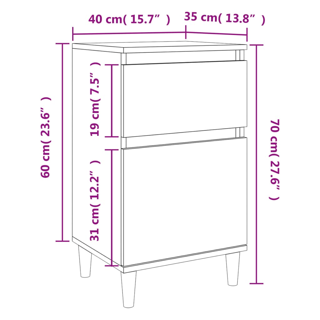 vidaXL Comodini 2 pz Grigio Sonoma 40x35x70 cm