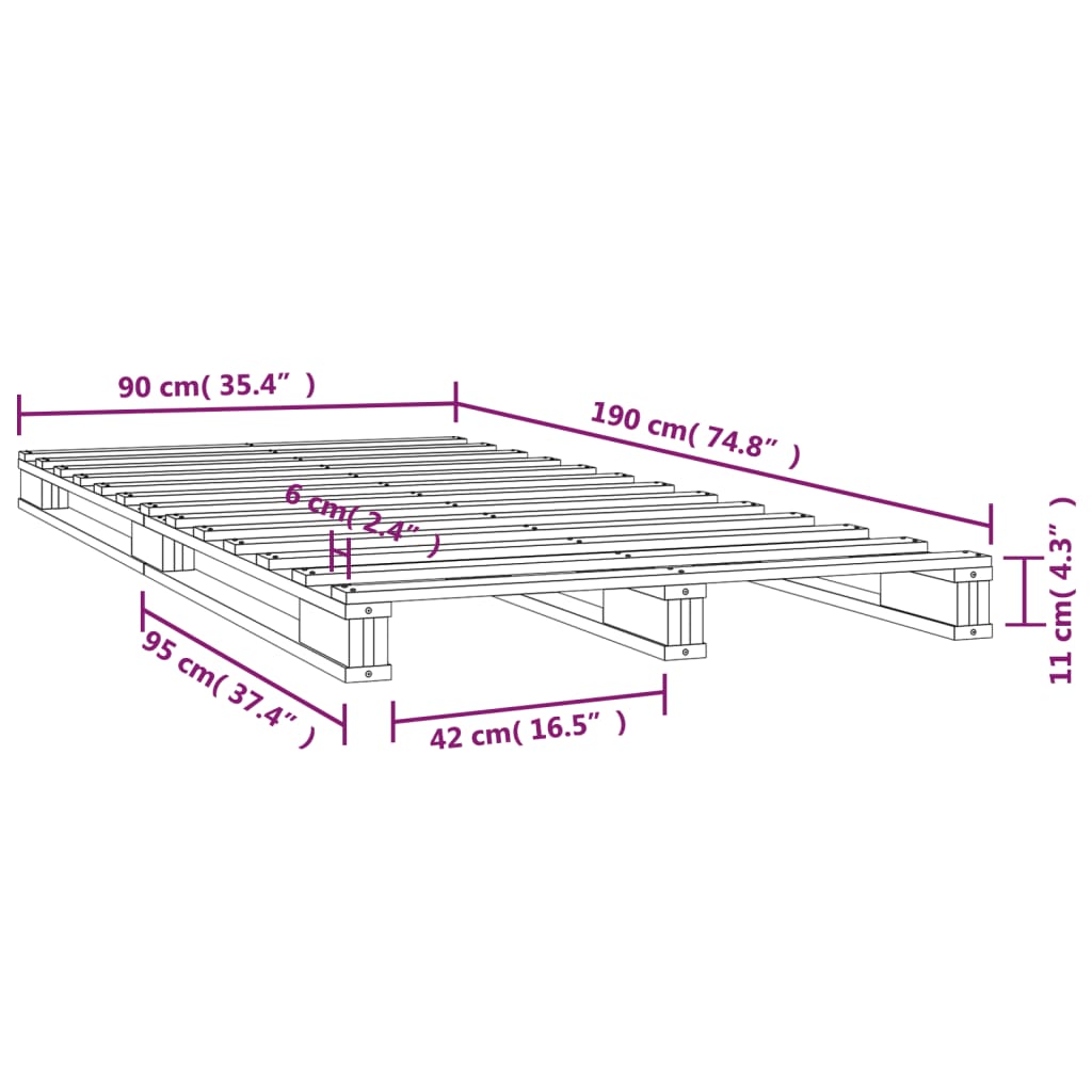 vidaXL Letto a Pallet Nero 90x190 cm Single in Legno Massello di Pino