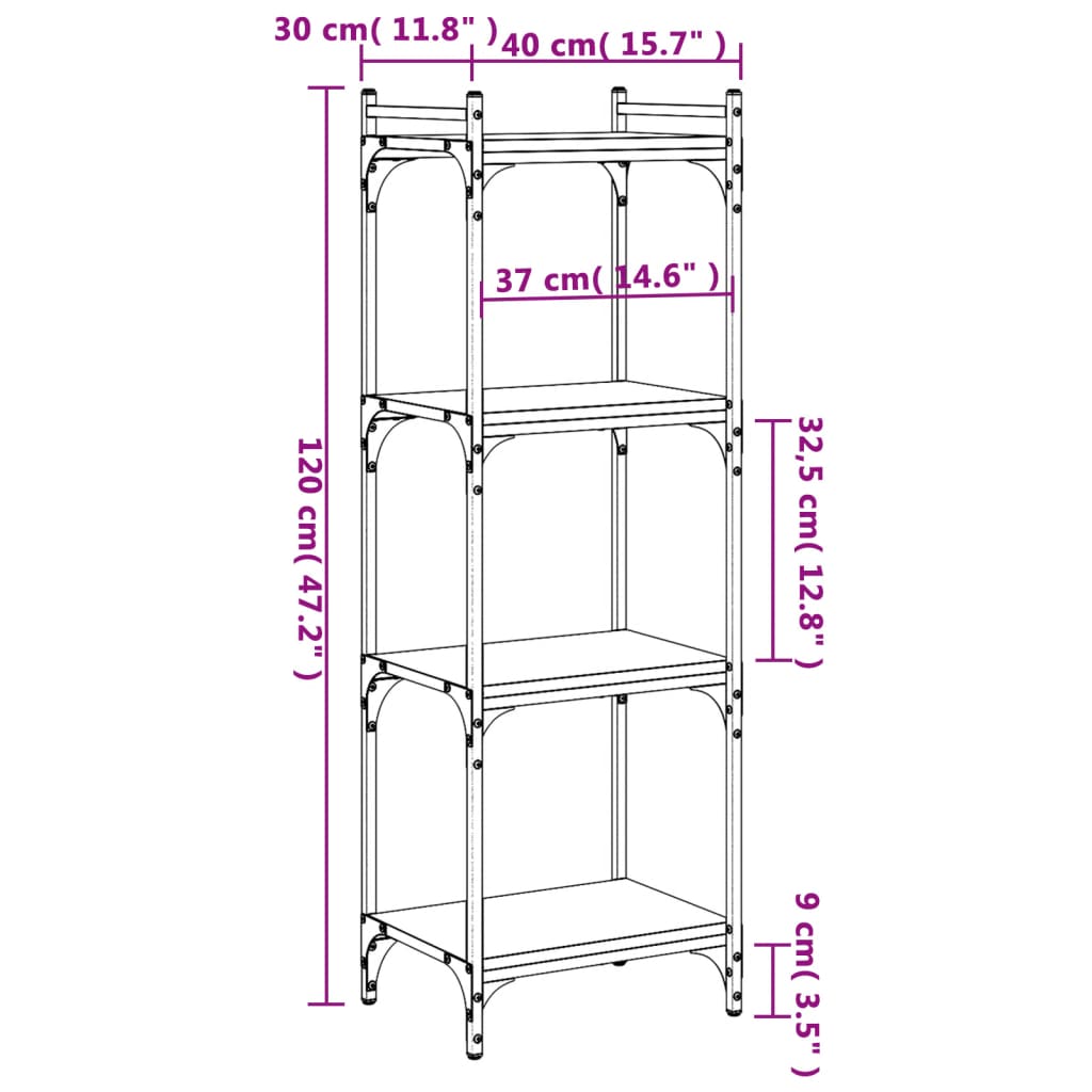 vidaXL Libreria a 4 Ripiani Nera 40x30x120 cm in Legno Multistrato