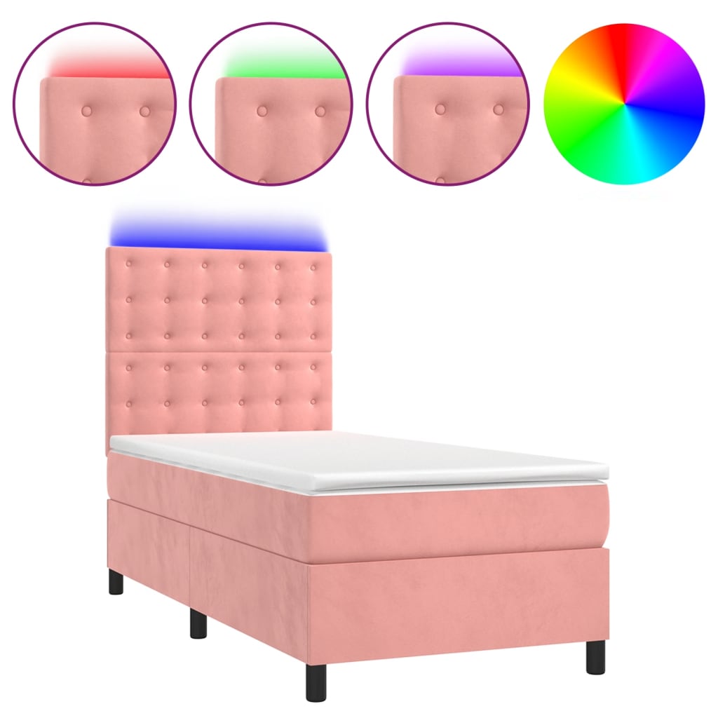 vidaXL Letto a Molle con Materasso e LED Rosa 100x200 cm in Velluto