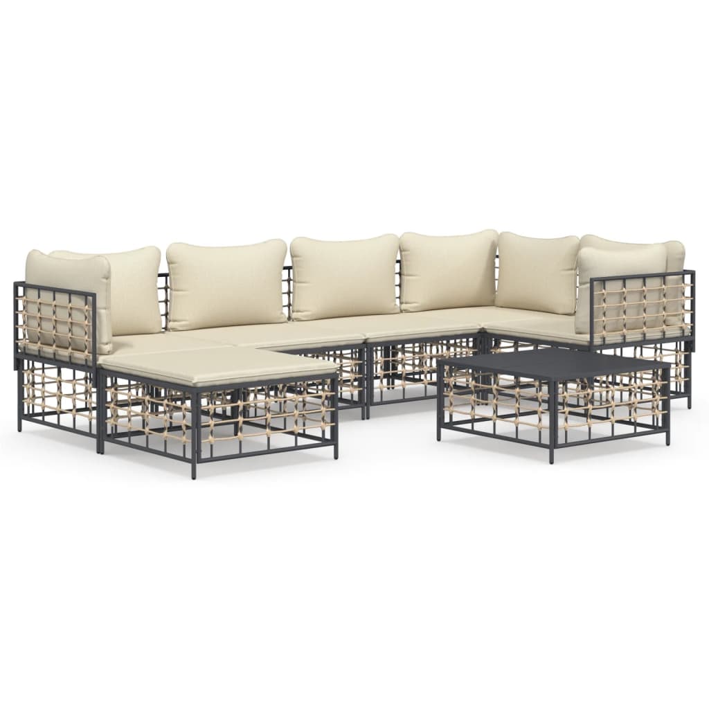 vidaXL Set Divani da Giardino 7 pz con Cuscini Antracite in Polyrattan