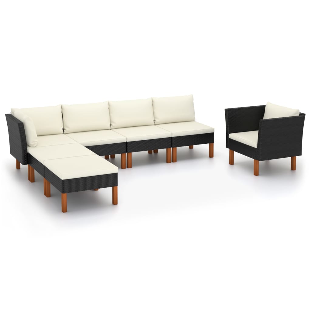 vidaXL Set Divani da Giardino 7pz Polyrattan Legno di Eucalipto Nero