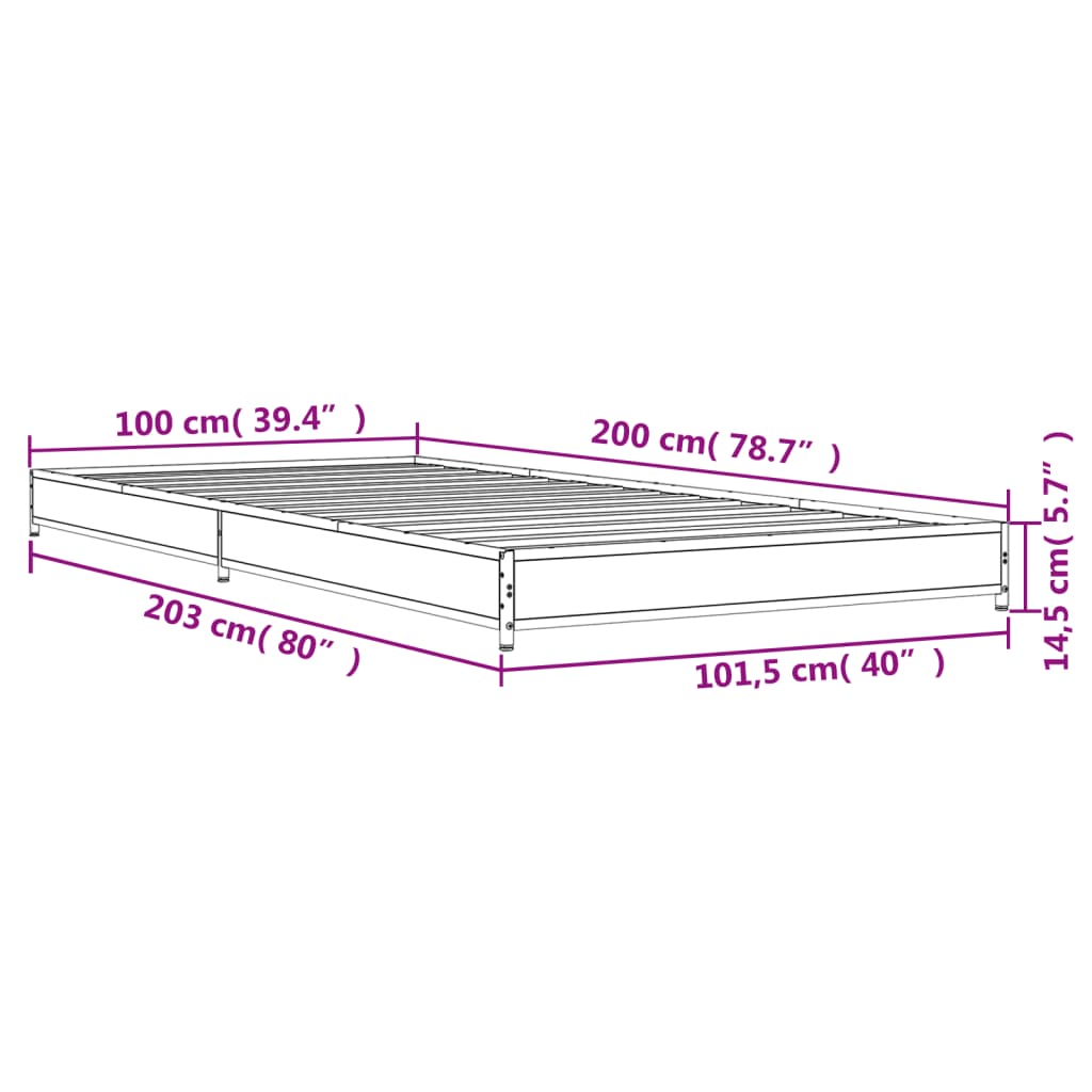 vidaXL Giroletto Grigio Sonoma 100x200 cm Legno Multistrato e Metallo