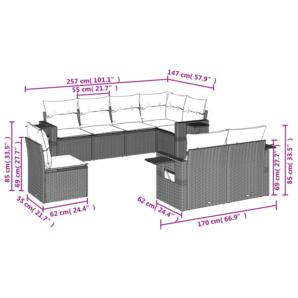 vidaXL Set Divano da Giardino 8 pz con Cuscini Beige in Polyrattan