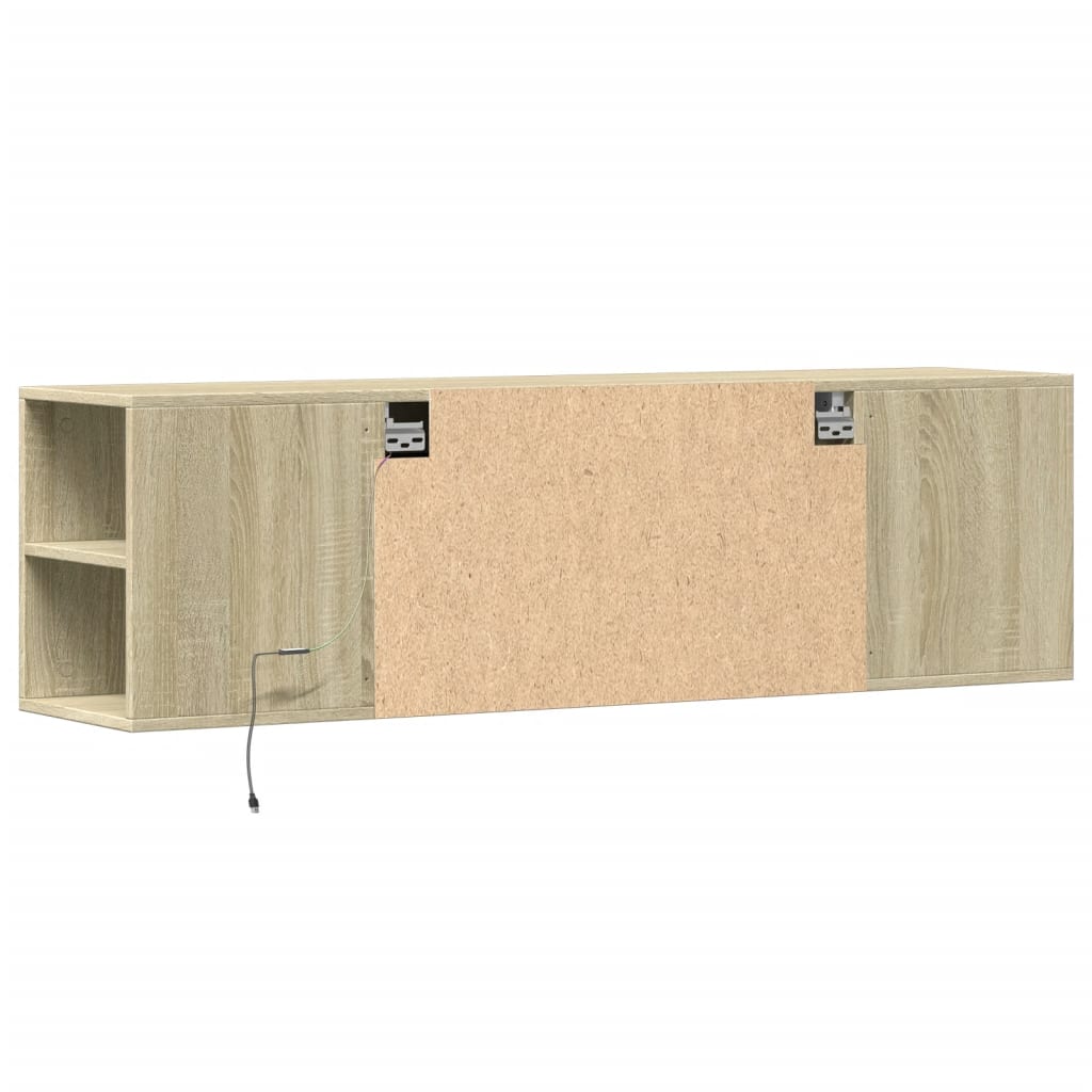 vidaXL Mobile TV a Parete con Luci LED Rovere Sonoma 135x31x39,5 cm