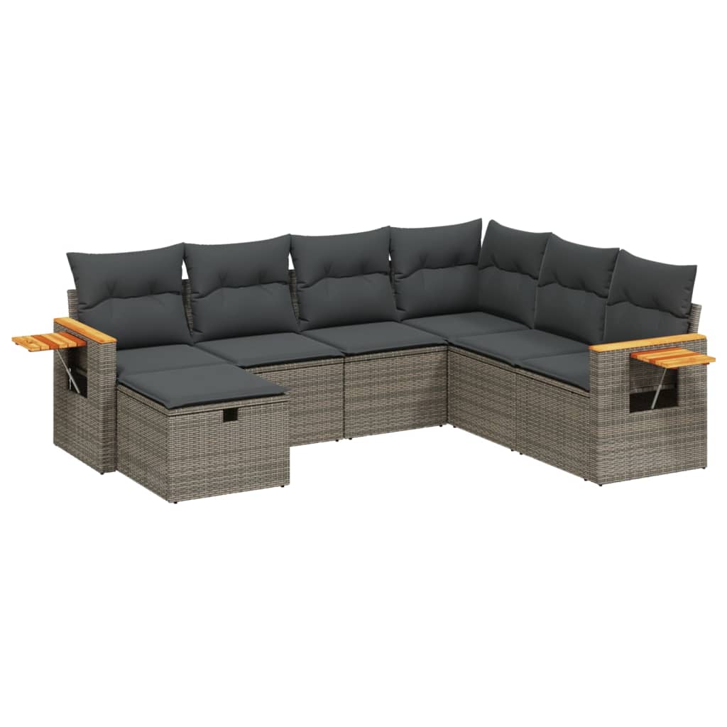 vidaXL Set Divani da Giardino 7 pz con Cuscini Grigio in Polyrattan