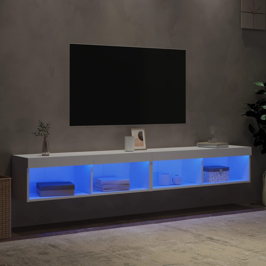 vidaXL Mobili Porta TV con Luci LED 2 pz Bianchi 100x30x30 cm