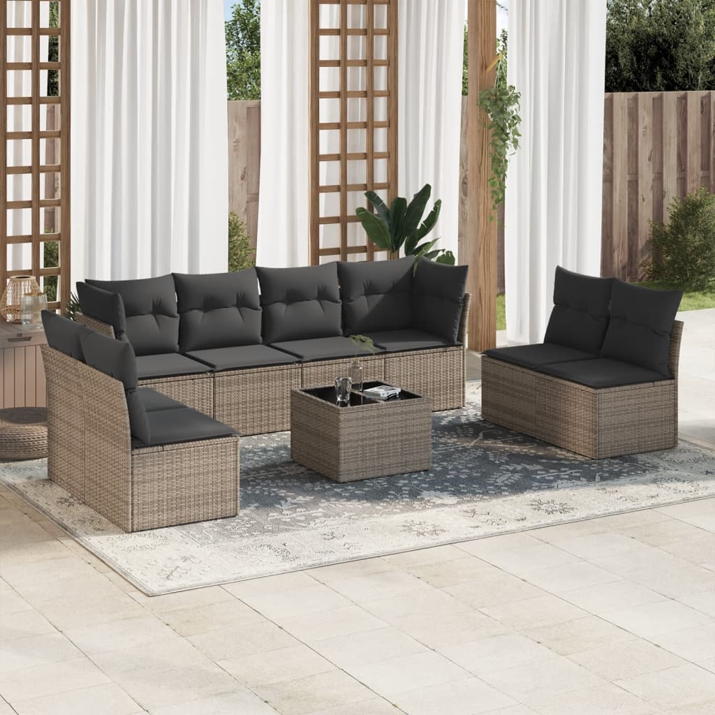 vidaXL Set Divano da Giardino 9 pz con Cuscini Grigio in Polyrattan