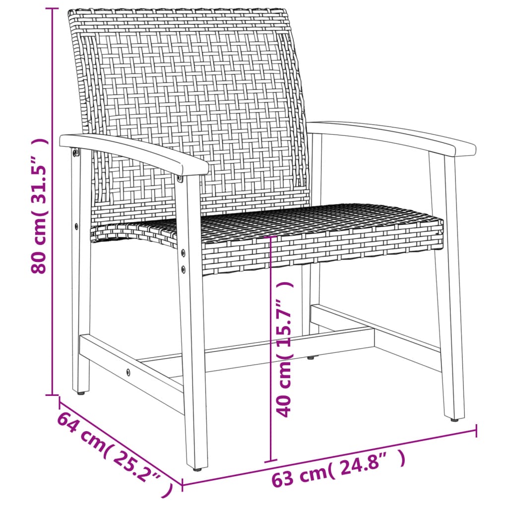 vidaXL Set Salotto da Giardino 5 pz Nero in Polyrattan e Legno Acacia