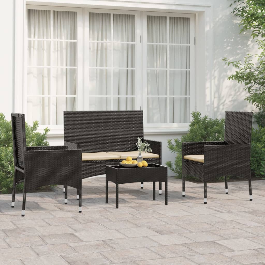 vidaXL Set Divani da Giardino 4 pz con Cuscini Nero in Polyrattan