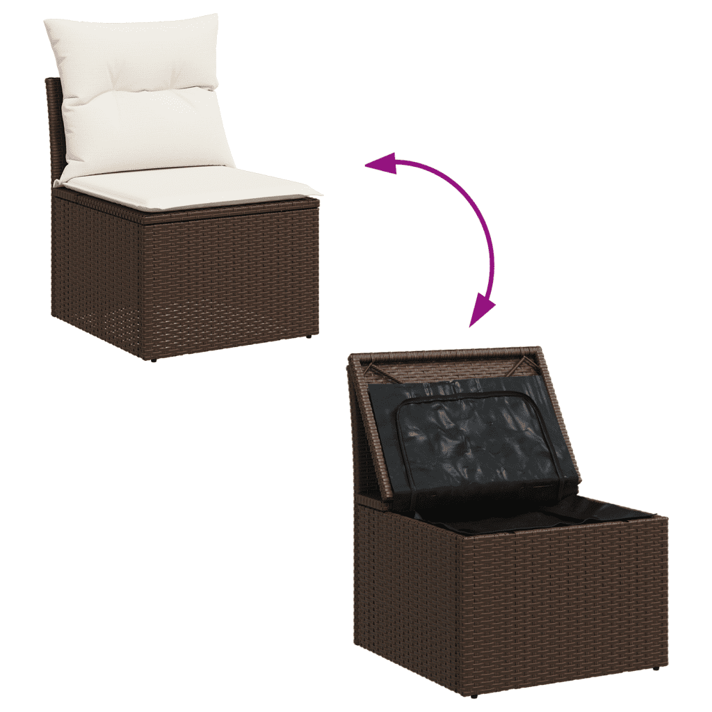 vidaXL Set Divani da Giardino 7 pz con Cuscini Marrone in Polyrattan