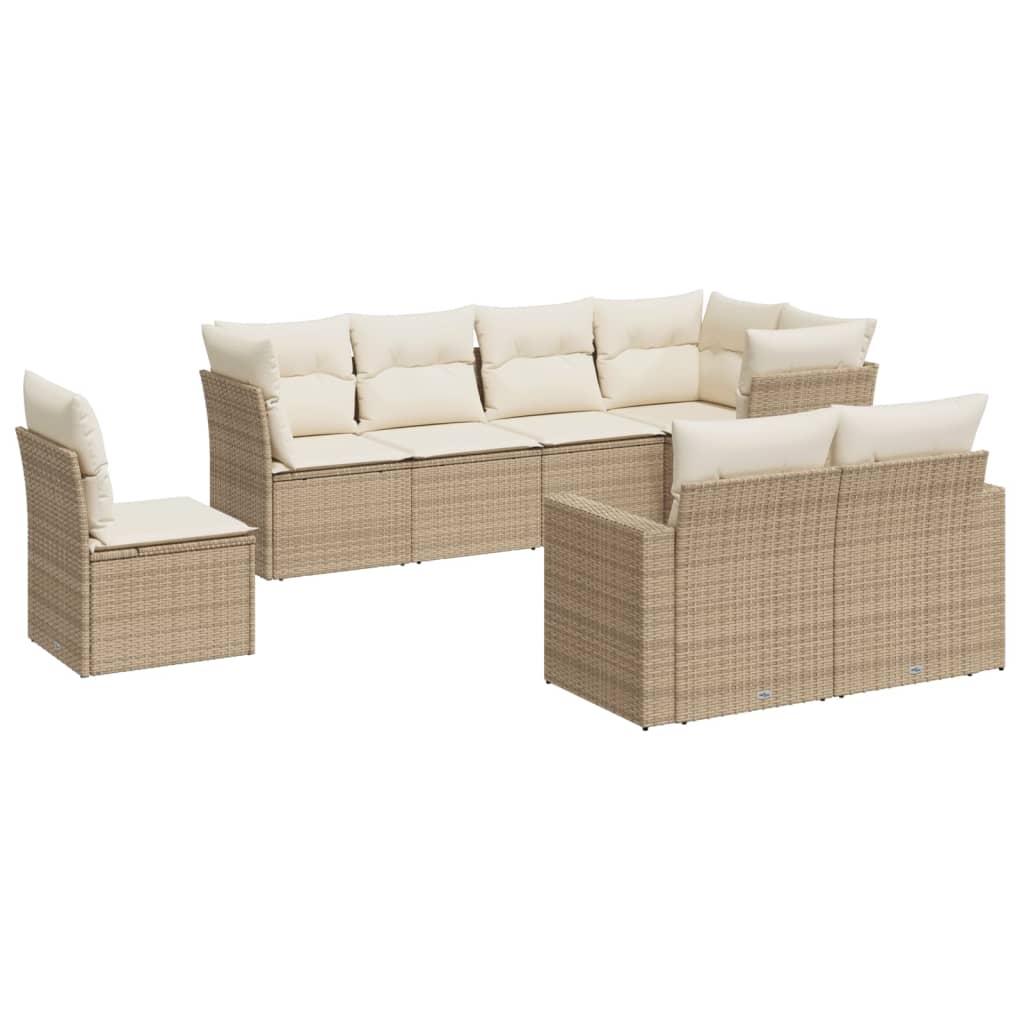 vidaXL Set Divano da Giardino 8 pz con Cuscini Beige in Polyrattan