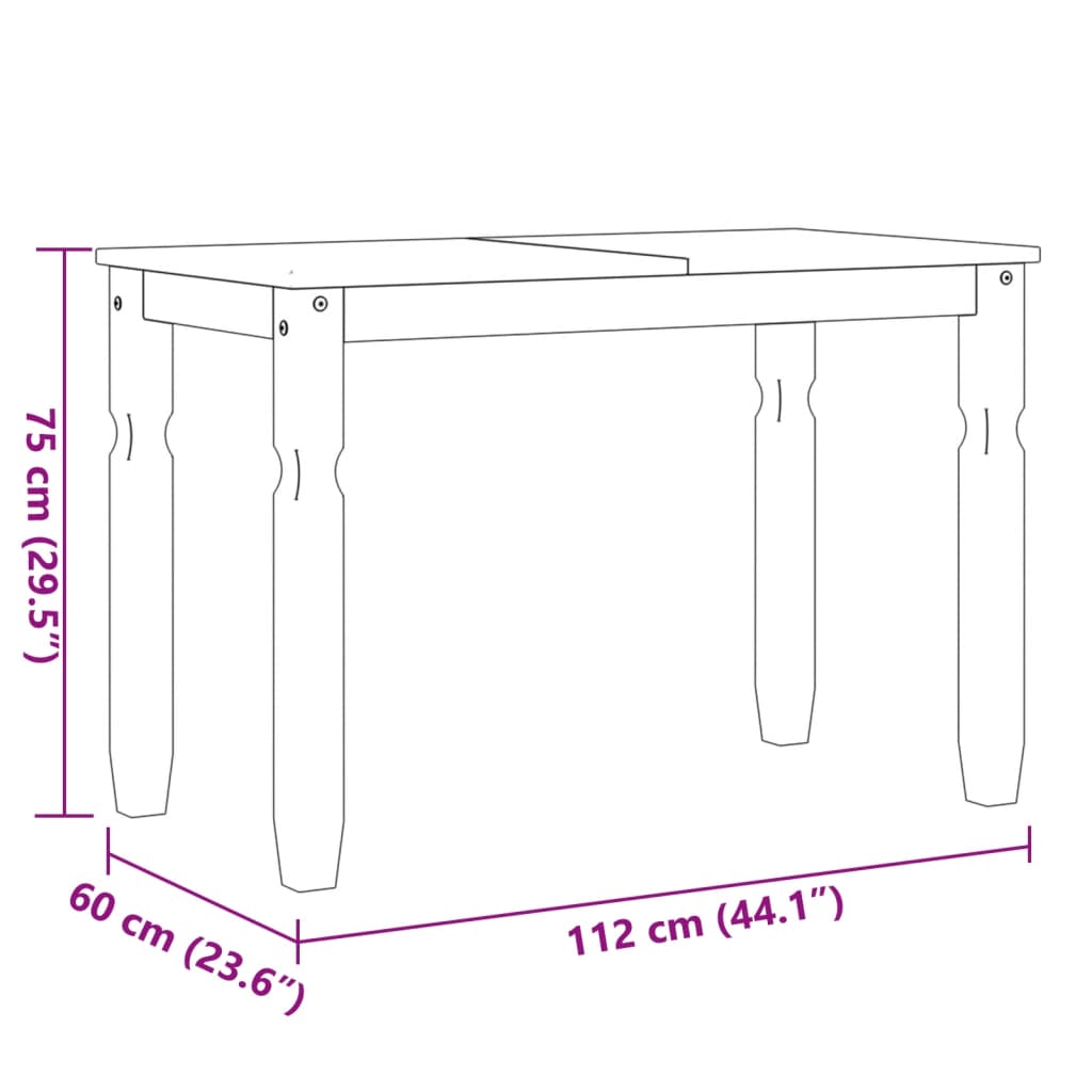 vidaXL Tavolo da Pranzo Corona 112x60x75 cm in Legno Massello di Pino