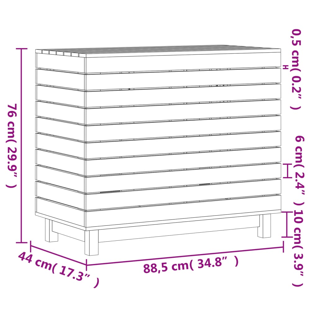 vidaXL Cesto per Bucato 88,5x44x76 cm Legno Massello Pino