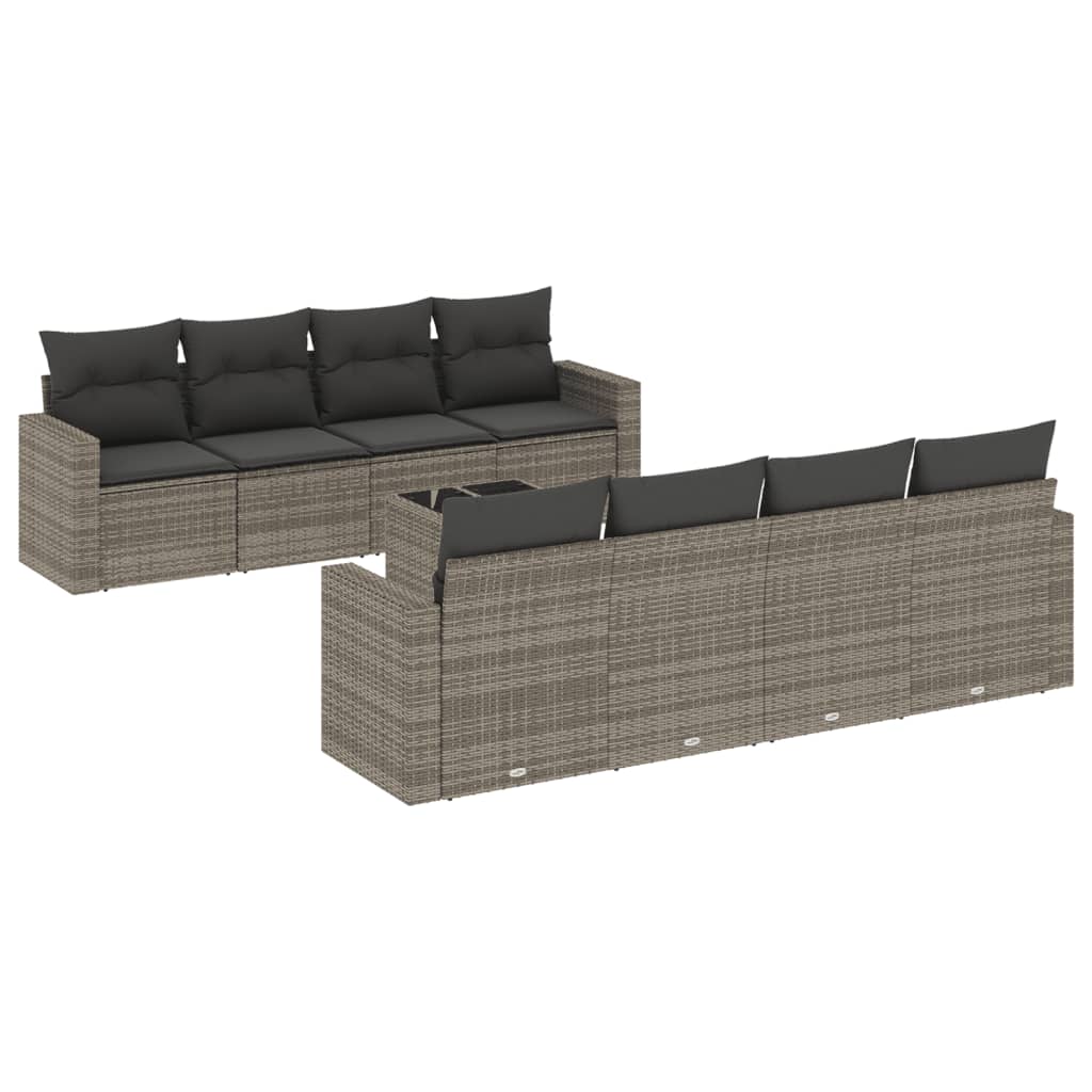 vidaXL Set Divano da Giardino 9 pz con Cuscini Grigio in Polyrattan