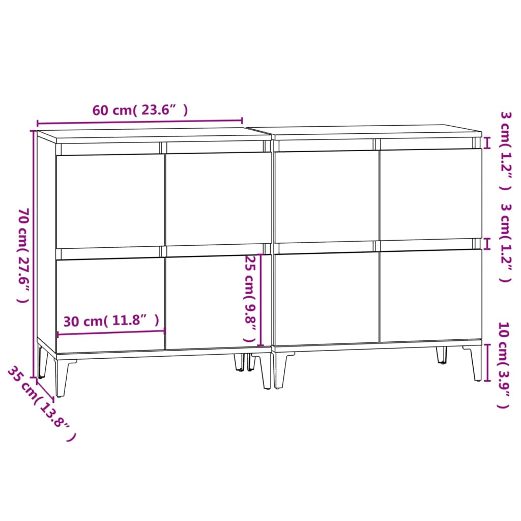 vidaXL Credenze 2pz Grigio Sonoma 60x35x70 cm in Legno Multistrato