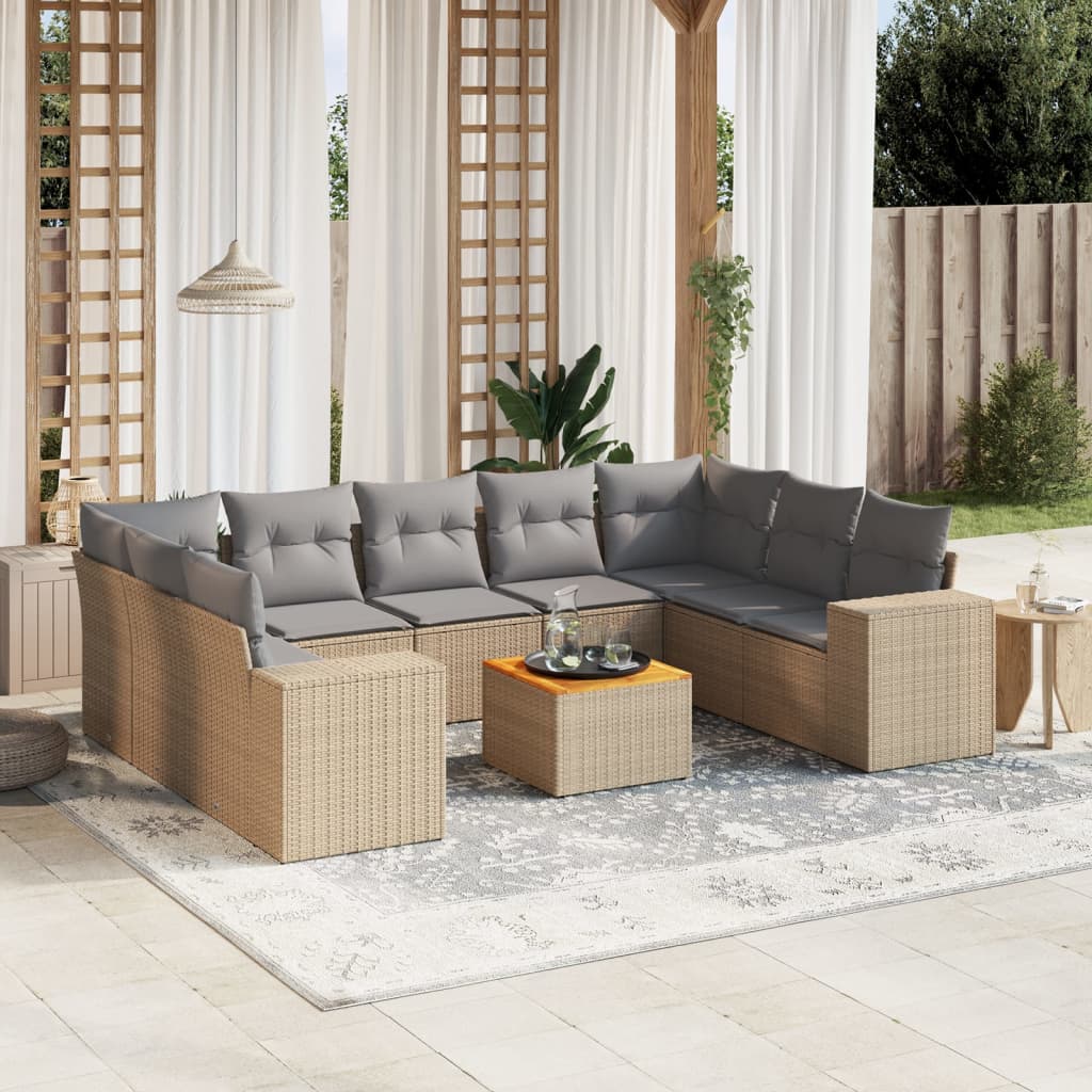 vidaXL Set Divano da Giardino 10 pz con Cuscini Beige in Polyrattan