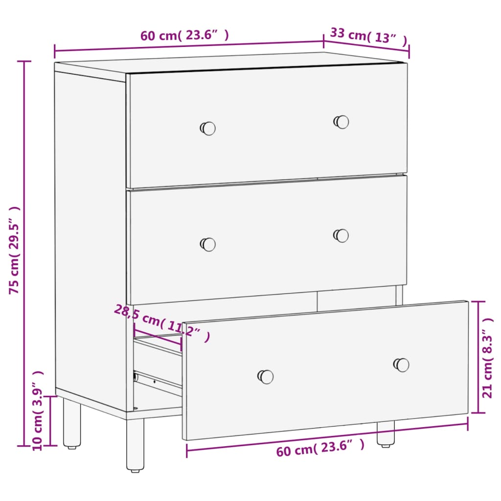 vidaXL Credenza Nera 60x33x75 cm in Legno Massello di Mango