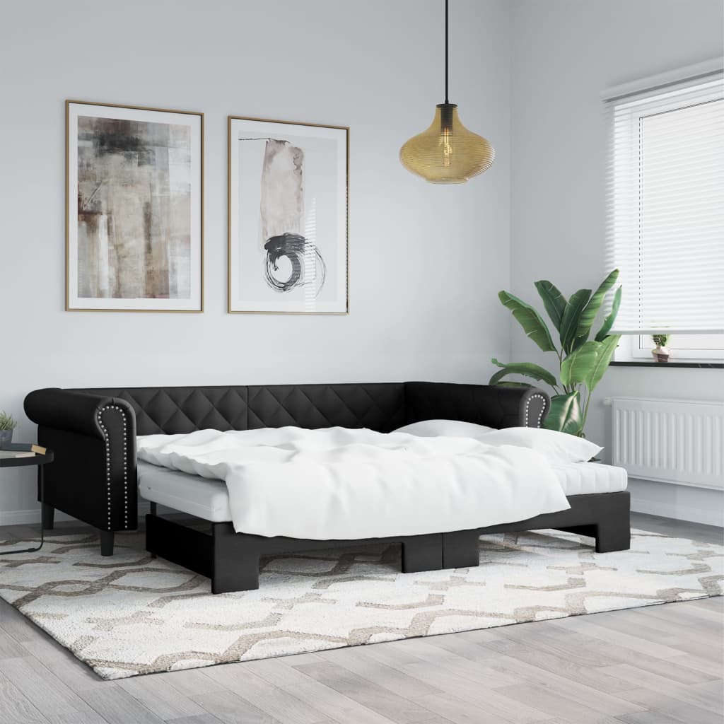 vidaXL Divano Letto Estraibile con Materassi Nero 90x200 cm Similpelle