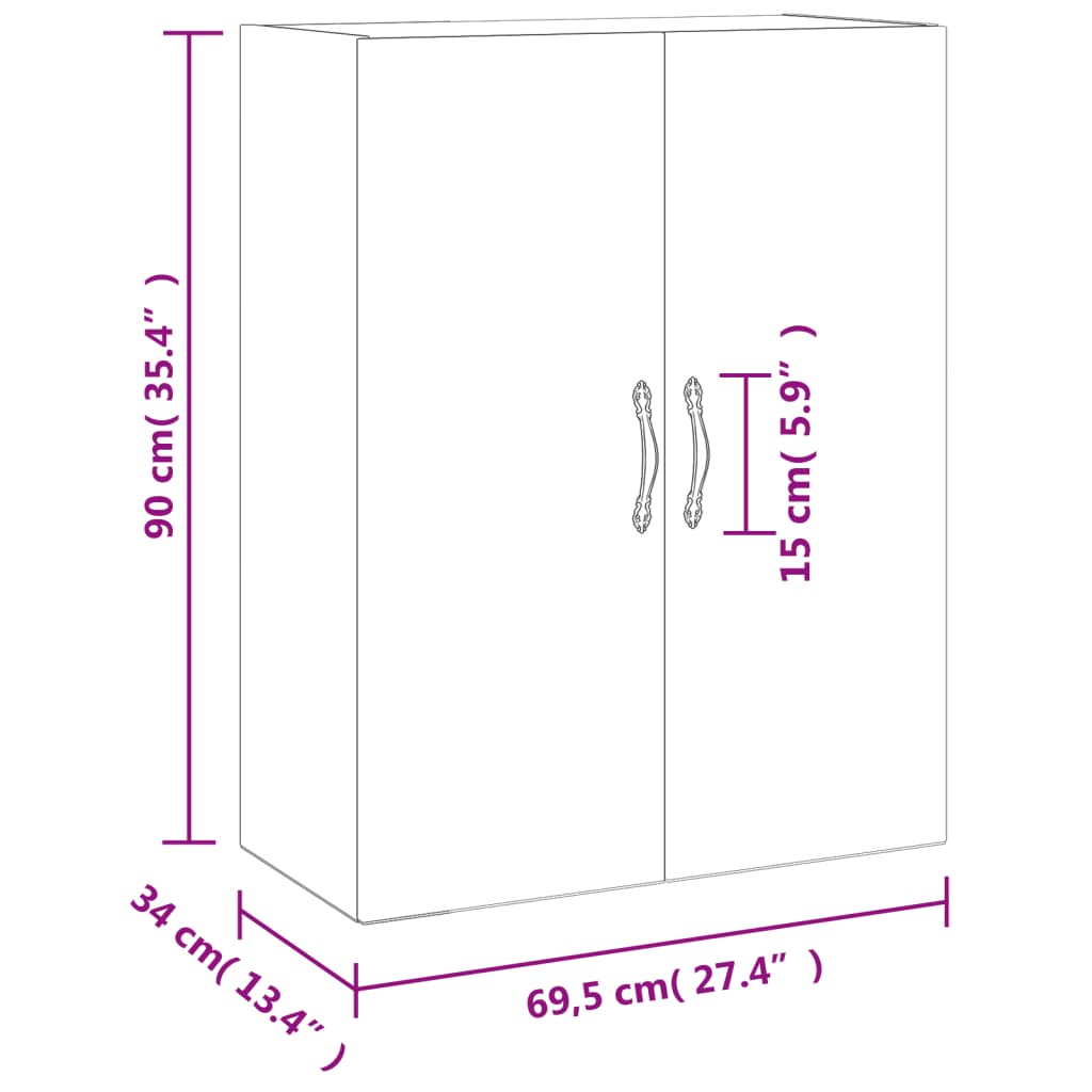 vidaXL Mobile a Parete Rovere Fumo 69,5x34x90 cm in Legno Multistrato