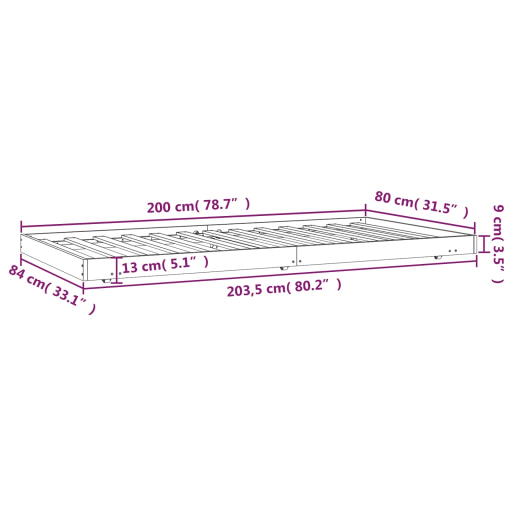 vidaXL Giroletto senza Materasso Bianco 80x200 cm Legno Massello Pino