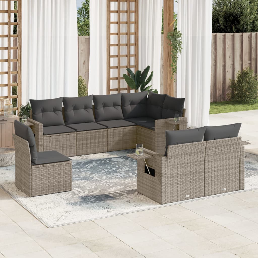 vidaXL Set Divano da Giardino 8 pz con Cuscini Grigio in Polyrattan