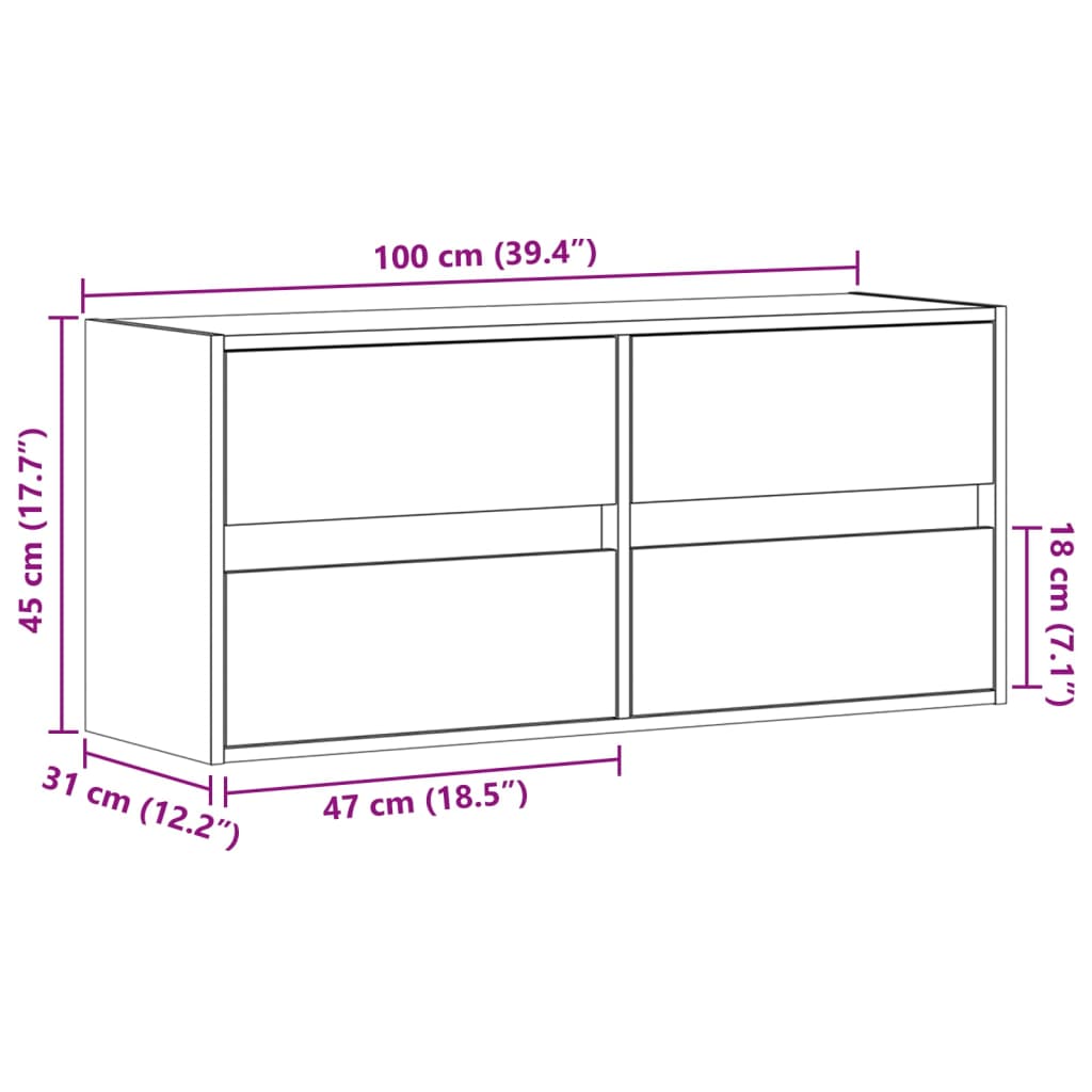 vidaXL Mobile TV a Parete con Luci LED Rovere Sonoma 100x31x45 cm