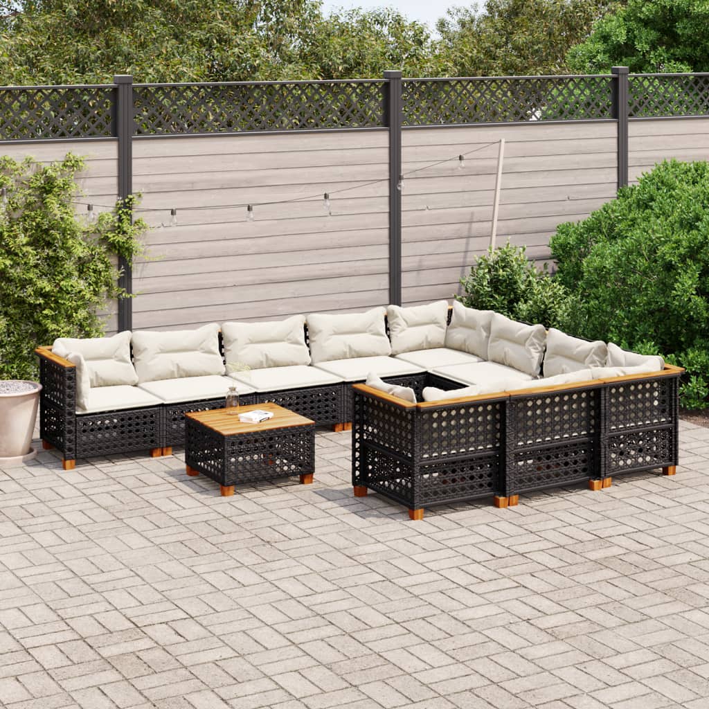 vidaXL Set Divani da Giardino 11 pz con Cuscini in Polyrattan Nero