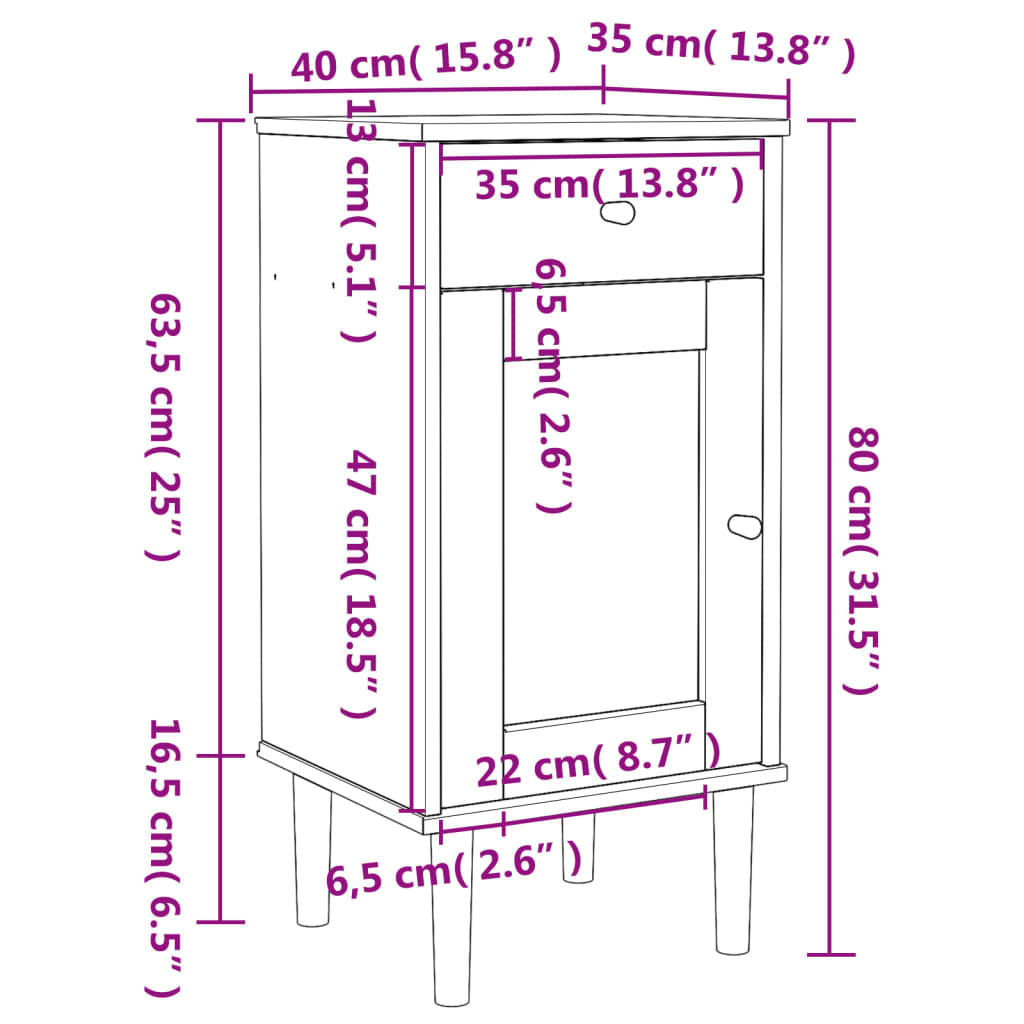 vidaXL Comodino SENJA Aspetto Rattan Marrone 40x35x80 cm in Legno Pino