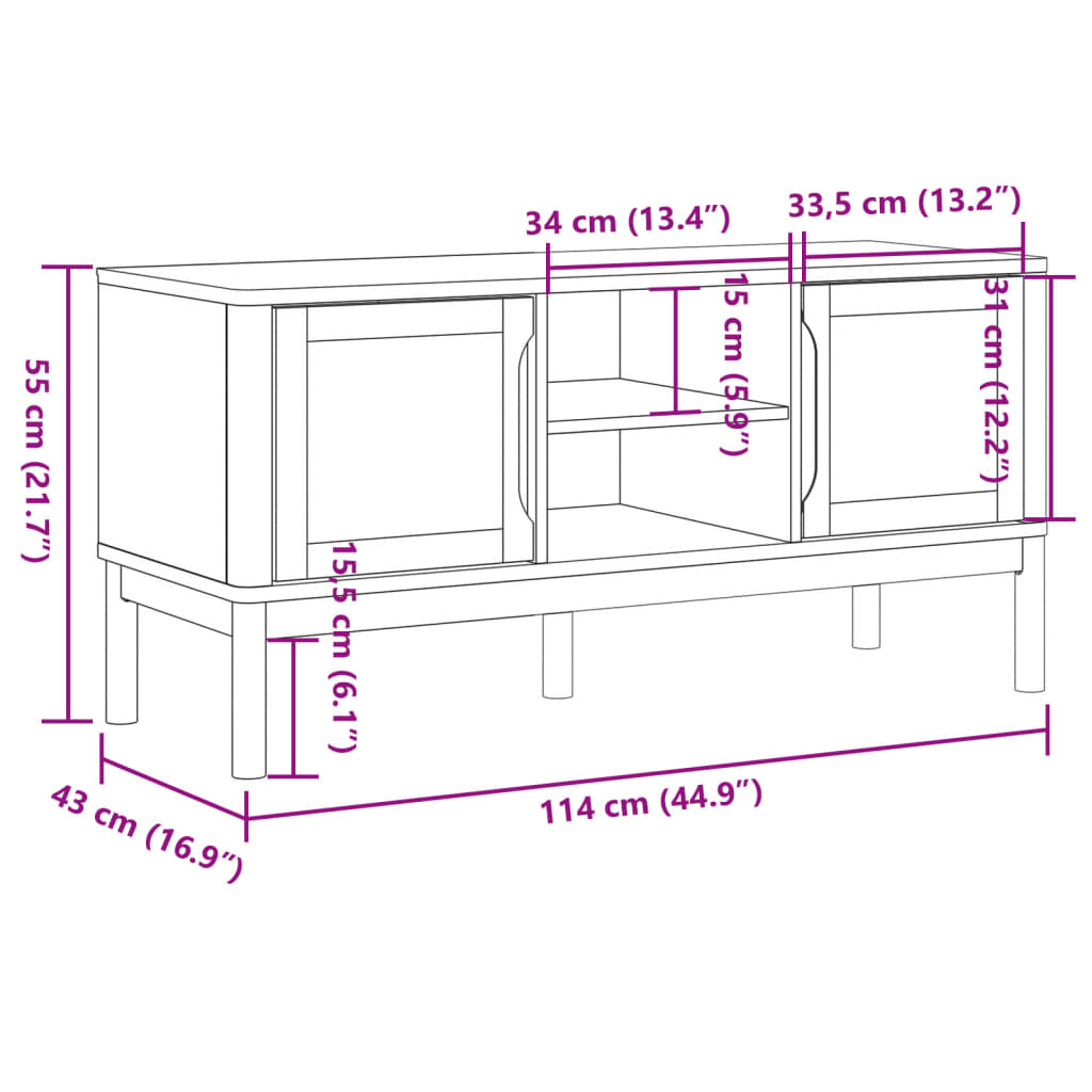 vidaXL Mobile TV FLORO Marrone Cera 114x43x55 cm in Legno di Pino