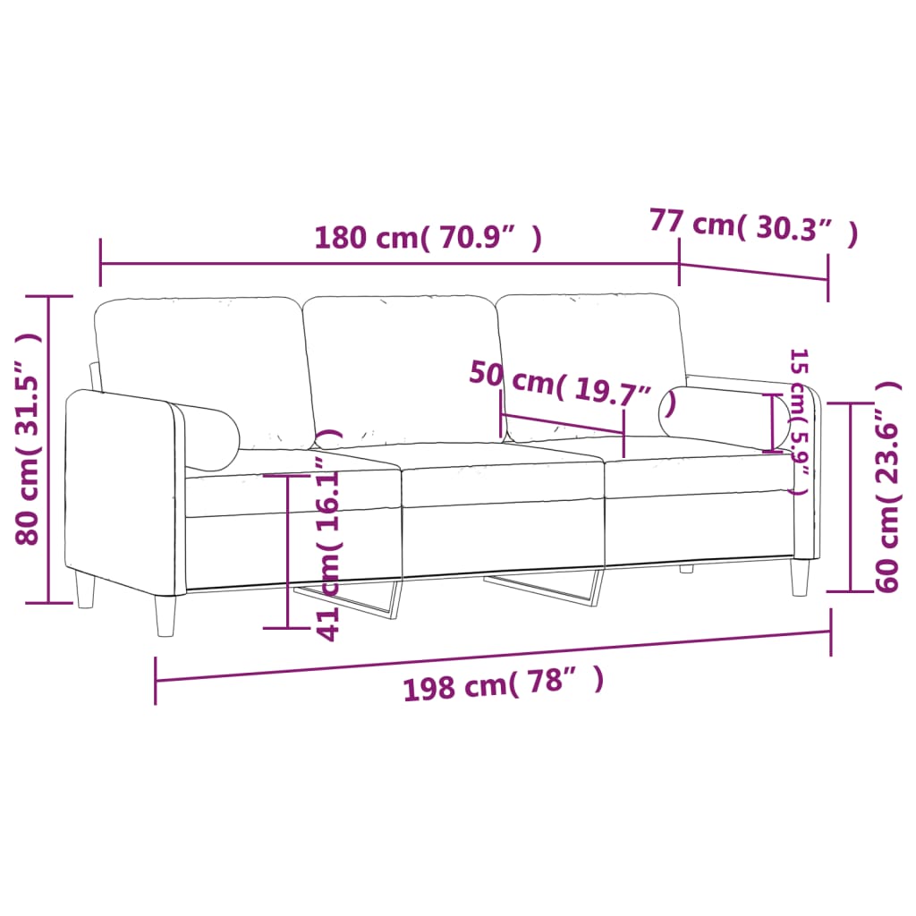 vidaXL Divano a 3 Posti con Cuscini Grigio Scuro 180 cm in Velluto