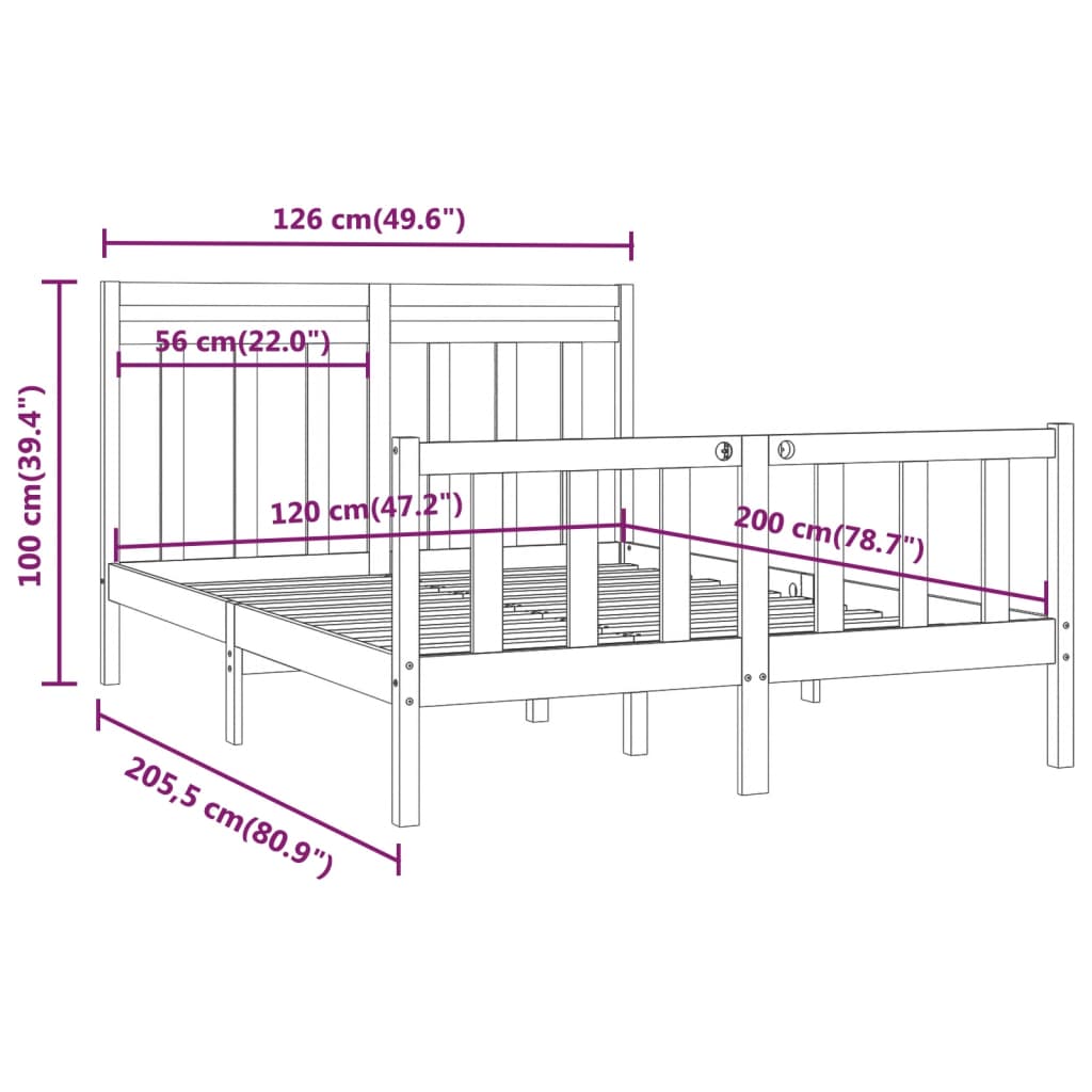 vidaXL Giroletto Nero in Legno Massello di Pino 120x200 cm