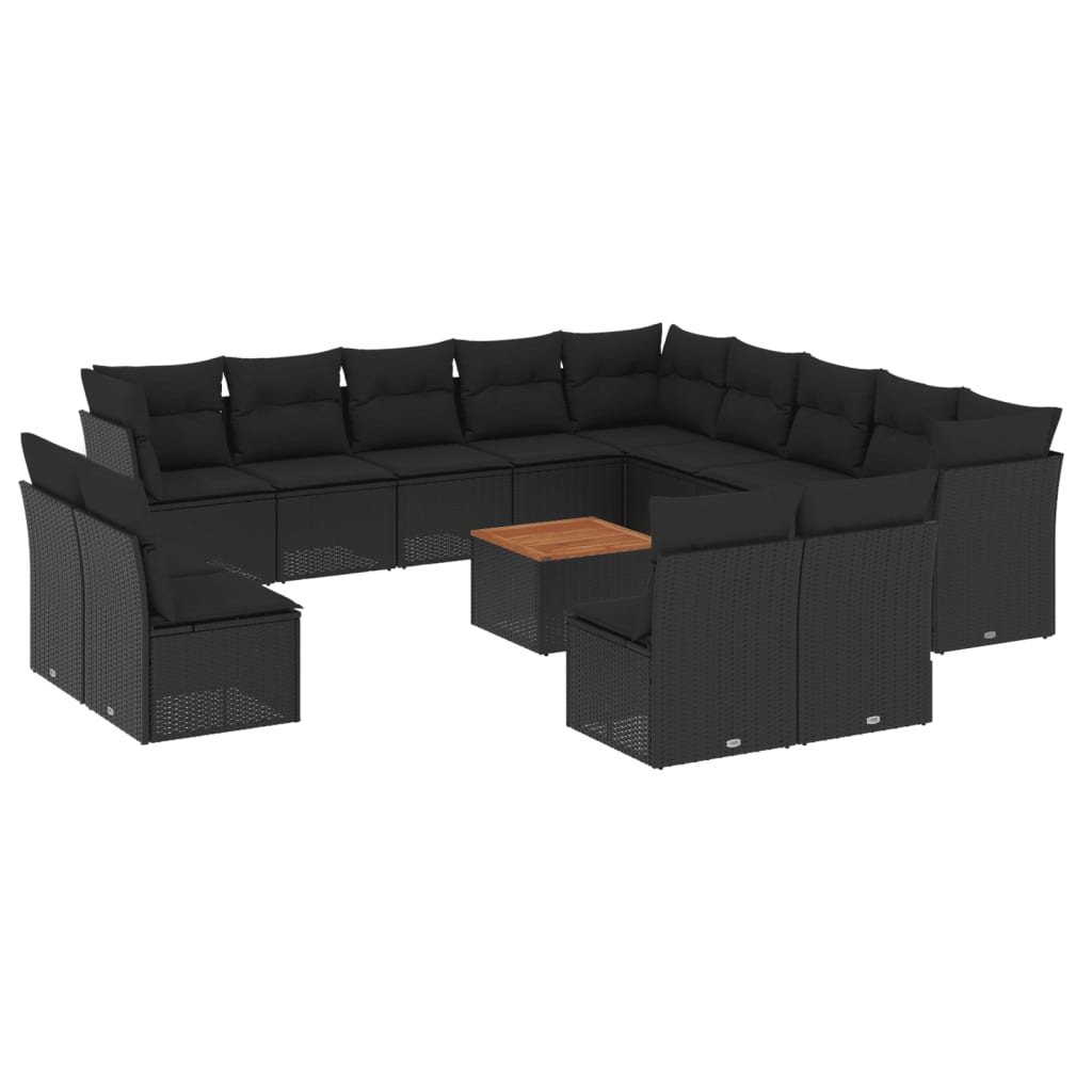 vidaXL Set Divani da Giardino 14pz con Cuscini in Polyrattan Nero