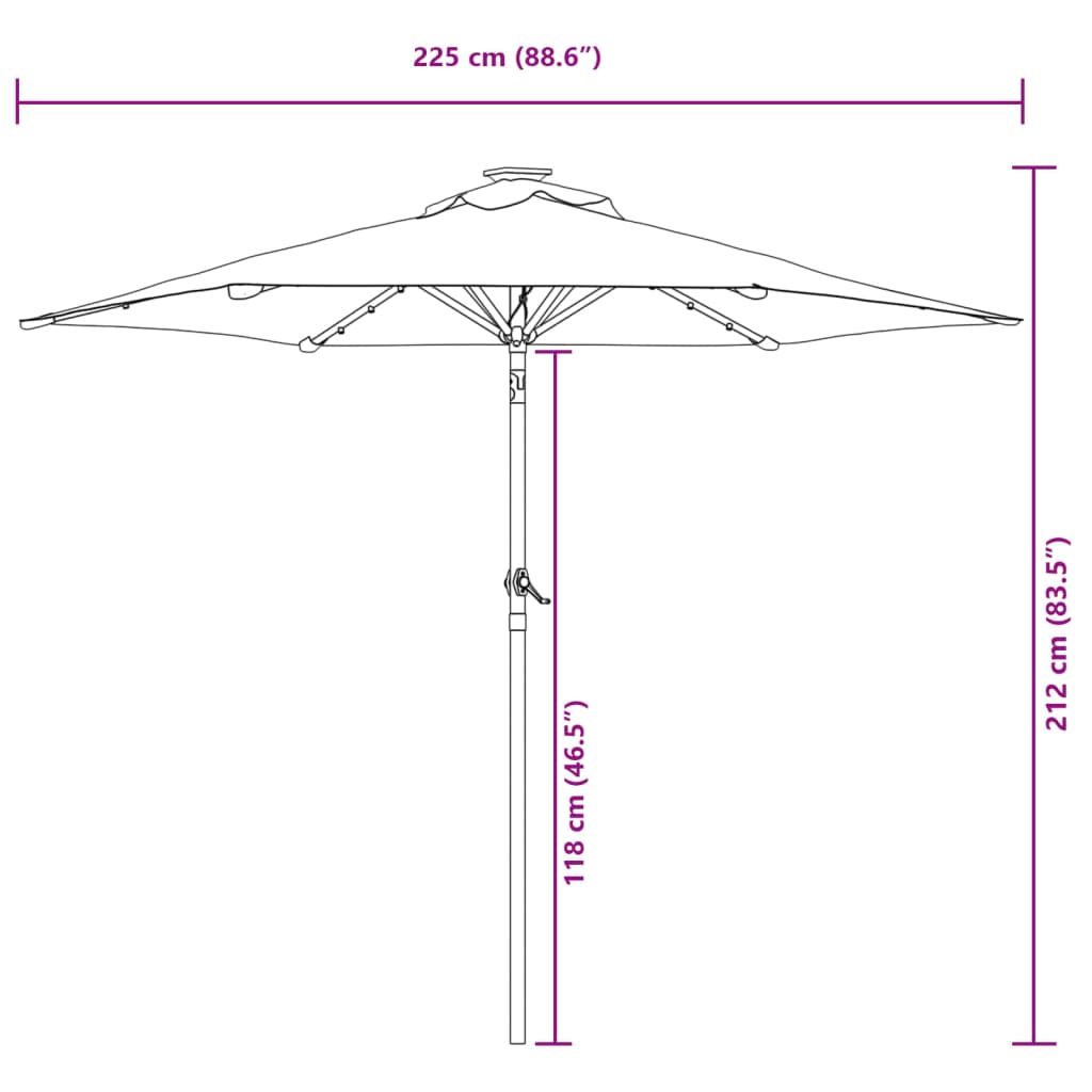 vidaXL Ombrellone Giardino con LED Palo Acciaio Verde 225x225x212 cm