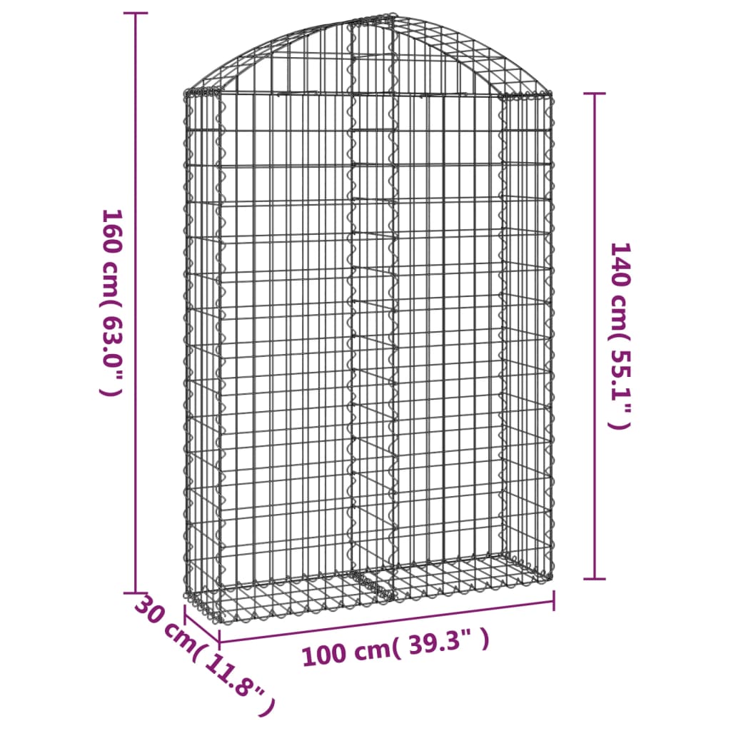 vidaXL Cesto Gabbione ad Arco 100x30x140/160 cm Ferro Zincato