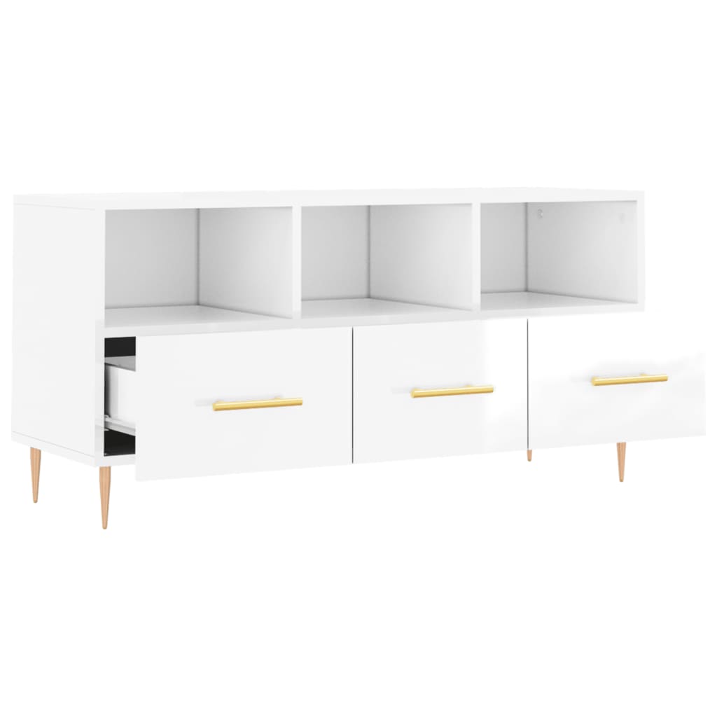 vidaXL Mobile Porta TV Bianco Lucido 102x36x50 cm in Legno Multistrato