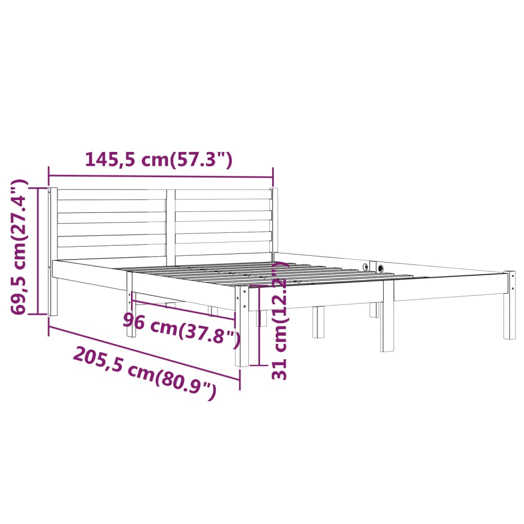 vidaXL Telaio Letto in Legno Massello di Pino 140x200 cm Marrone Ambra