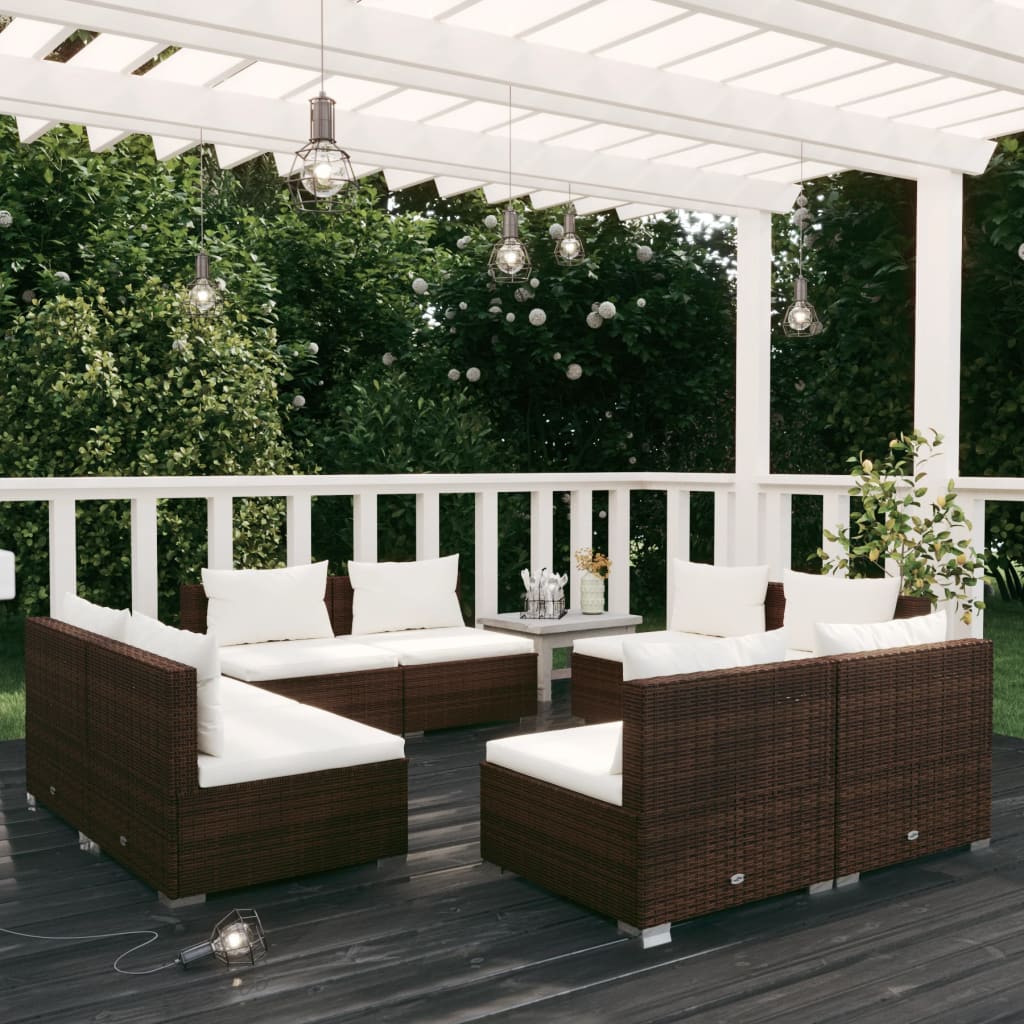 vidaXL Set Divani da Giardino 8 pz con Cuscini in Polyrattan Marrone