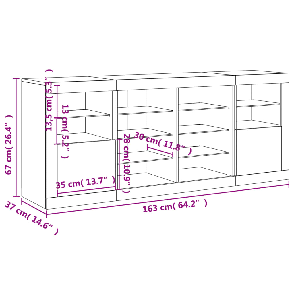 vidaXL Credenza con Luci LED Bianca 163x37x67 cm