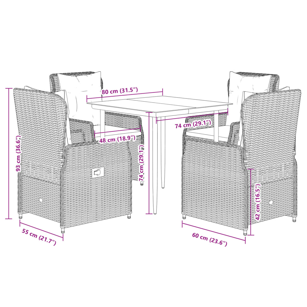 vidaXL Set da Pranzo da Giardino 5 pz con Cuscini Beige in Polyrattan