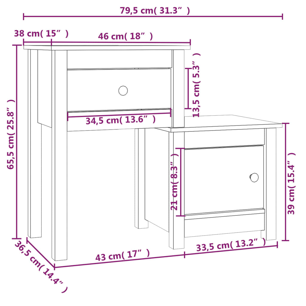 vidaXL Comodini 2 pz 79,5x38x65,5 cm in Legno Massello di Pino