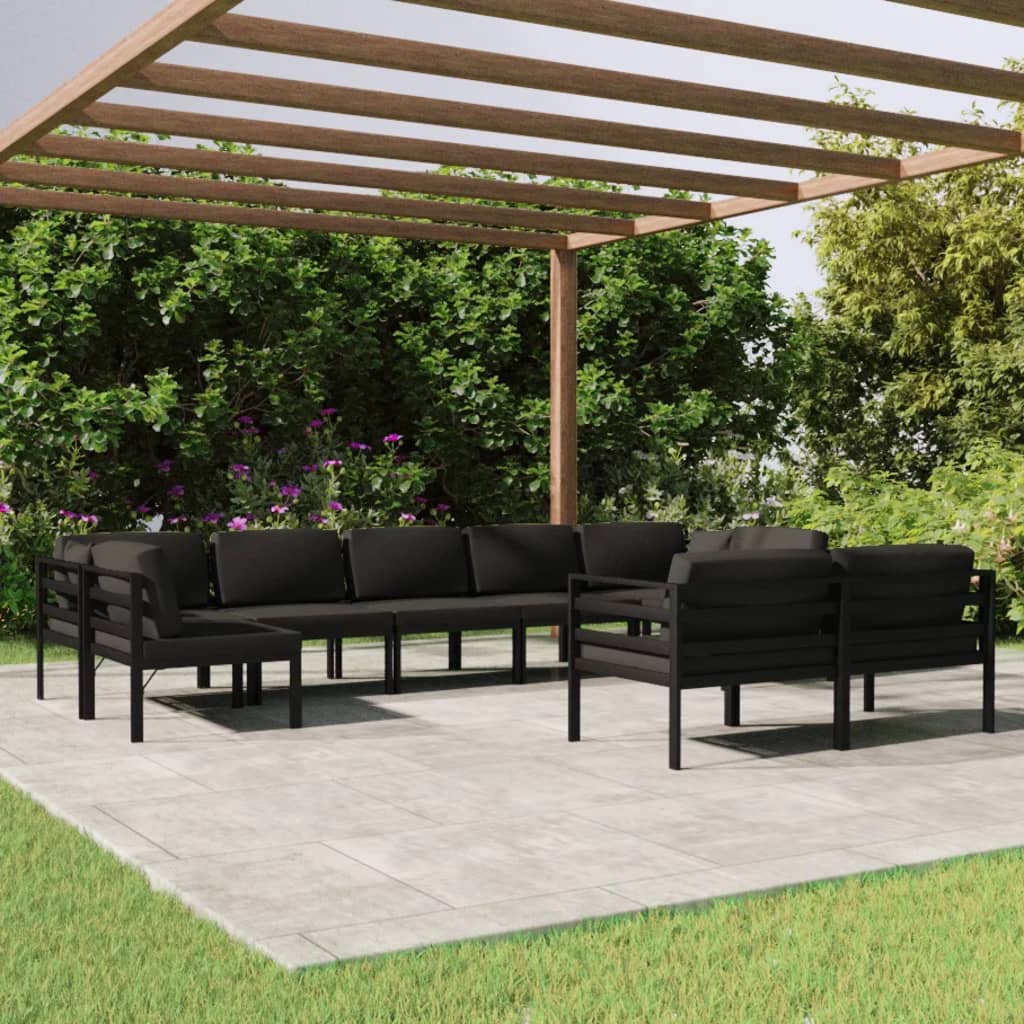 vidaXL Set Divani da Giardino 9 pz con Cuscini in Alluminio Antracite